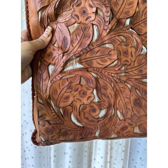 Unbranded Intricate Handmade Tooled Floral Cutout Leather Decorative Pillow - Picture 6 of 11
